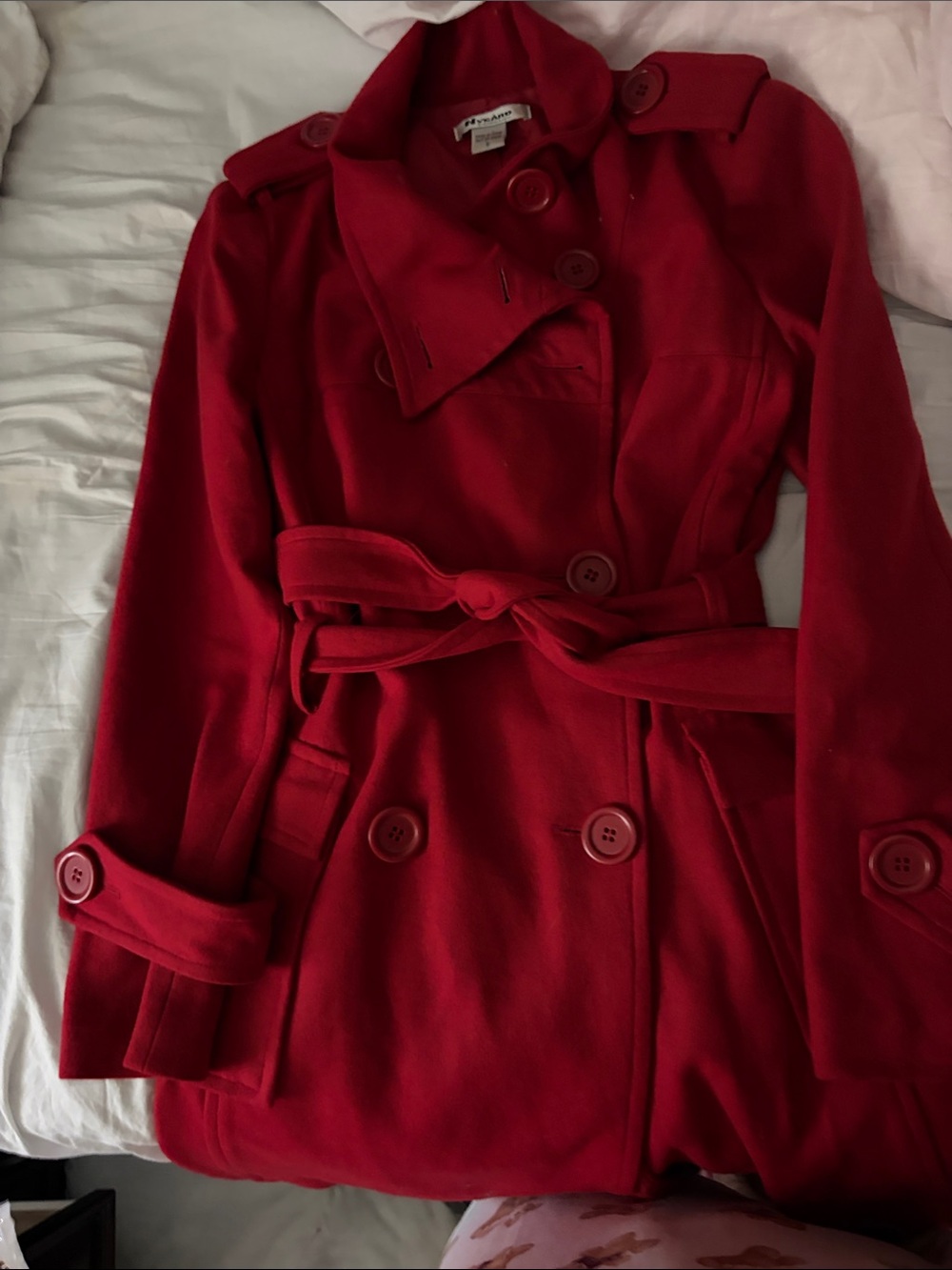 Peter Nygard Red Double-Breasted Trench Coat with Belt